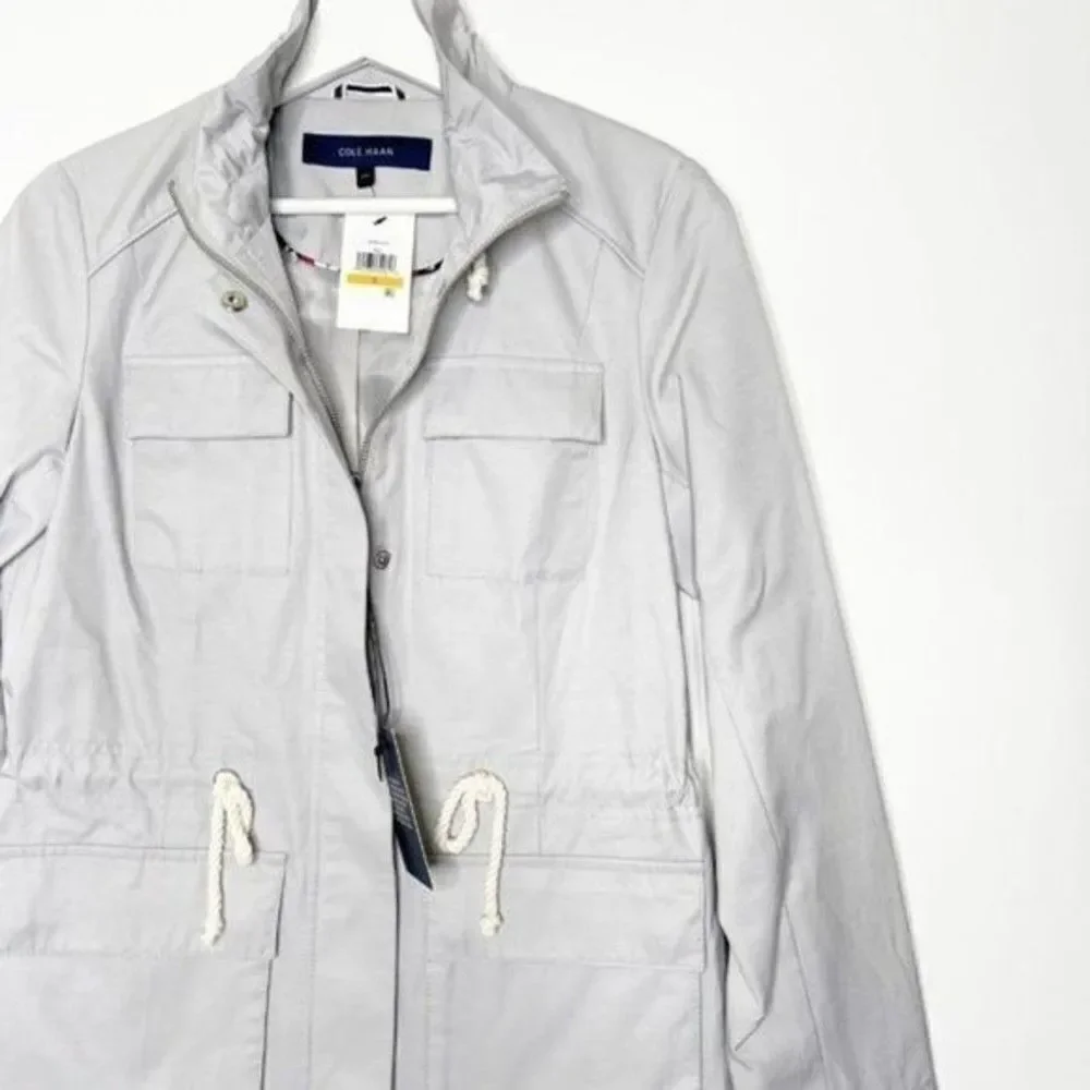 NWT Cole Haan Utility Anorak Jacket Fog Gray Drawstring Waist Small Coastal Chic